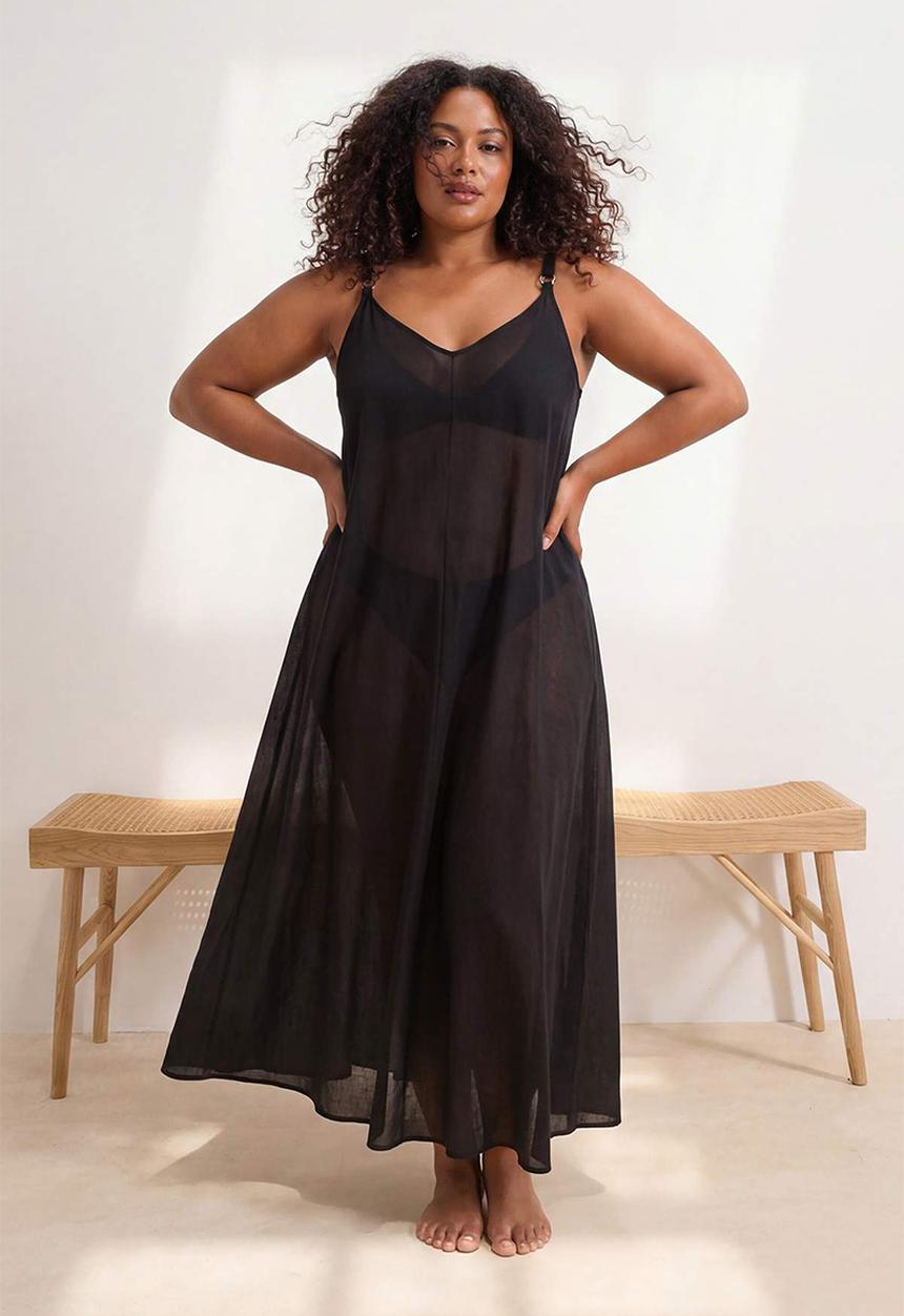 Trendyol - Plus beachwear maxi voile woven dress - black