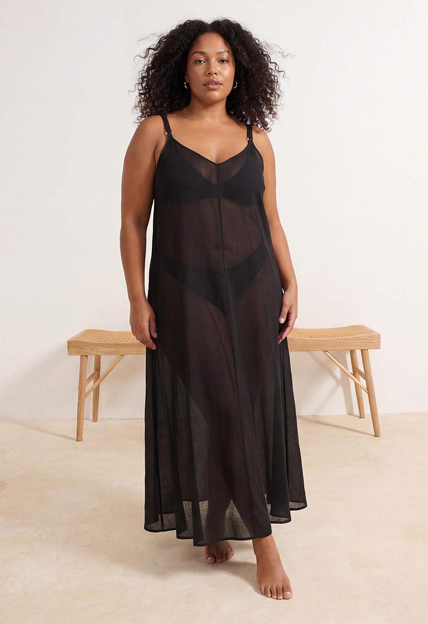 Trendyol - Plus beachwear maxi voile woven dress - black