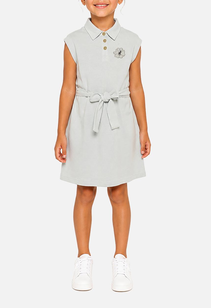 POLO - Girls Daniela Applique Short Sleeve Dress - Blue Grey