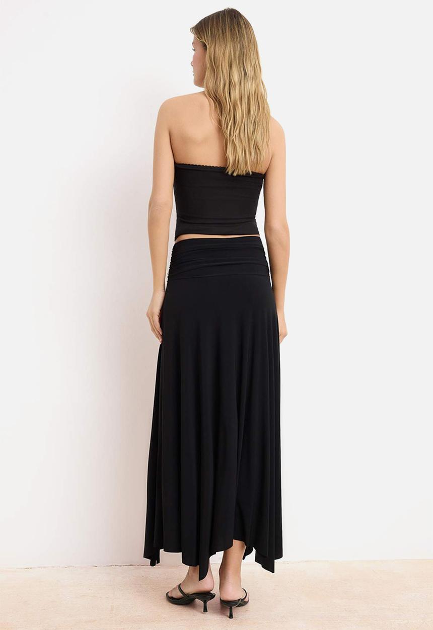 Trendyol - Waist Detail Slit Maxi Knit Skirt - Black