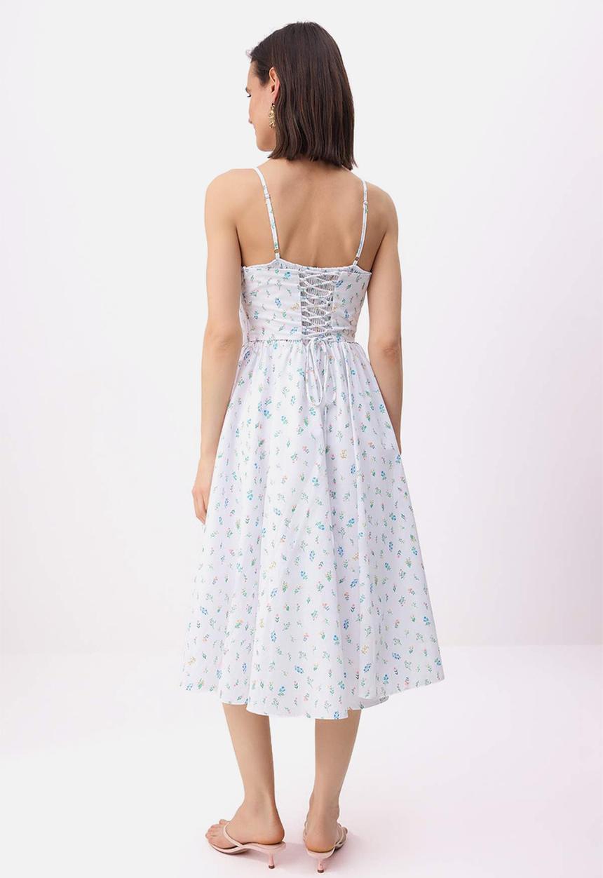 Trendyol - Floral Corset Detail Midi Dress - Multicolour