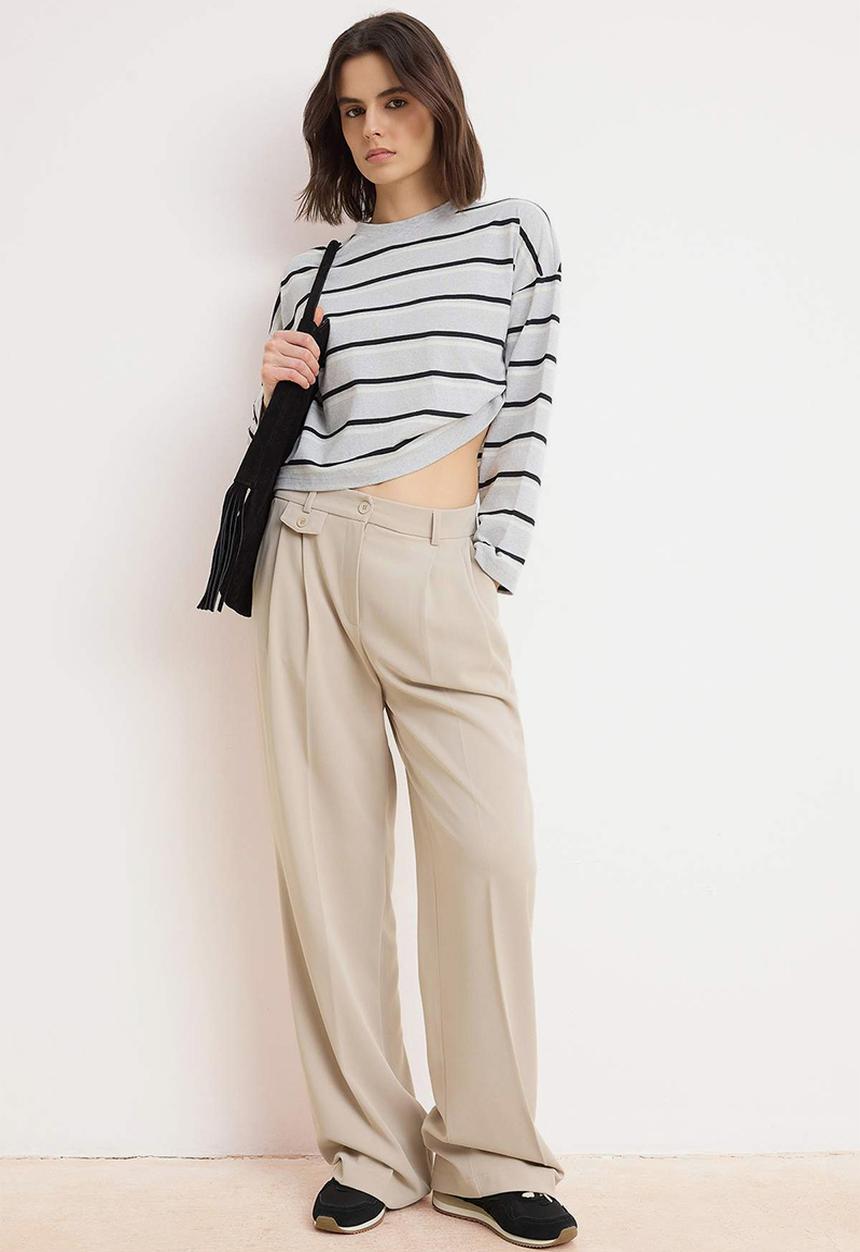Trendyol - Special Collection Draped Wide-Leg Trousers - Beige