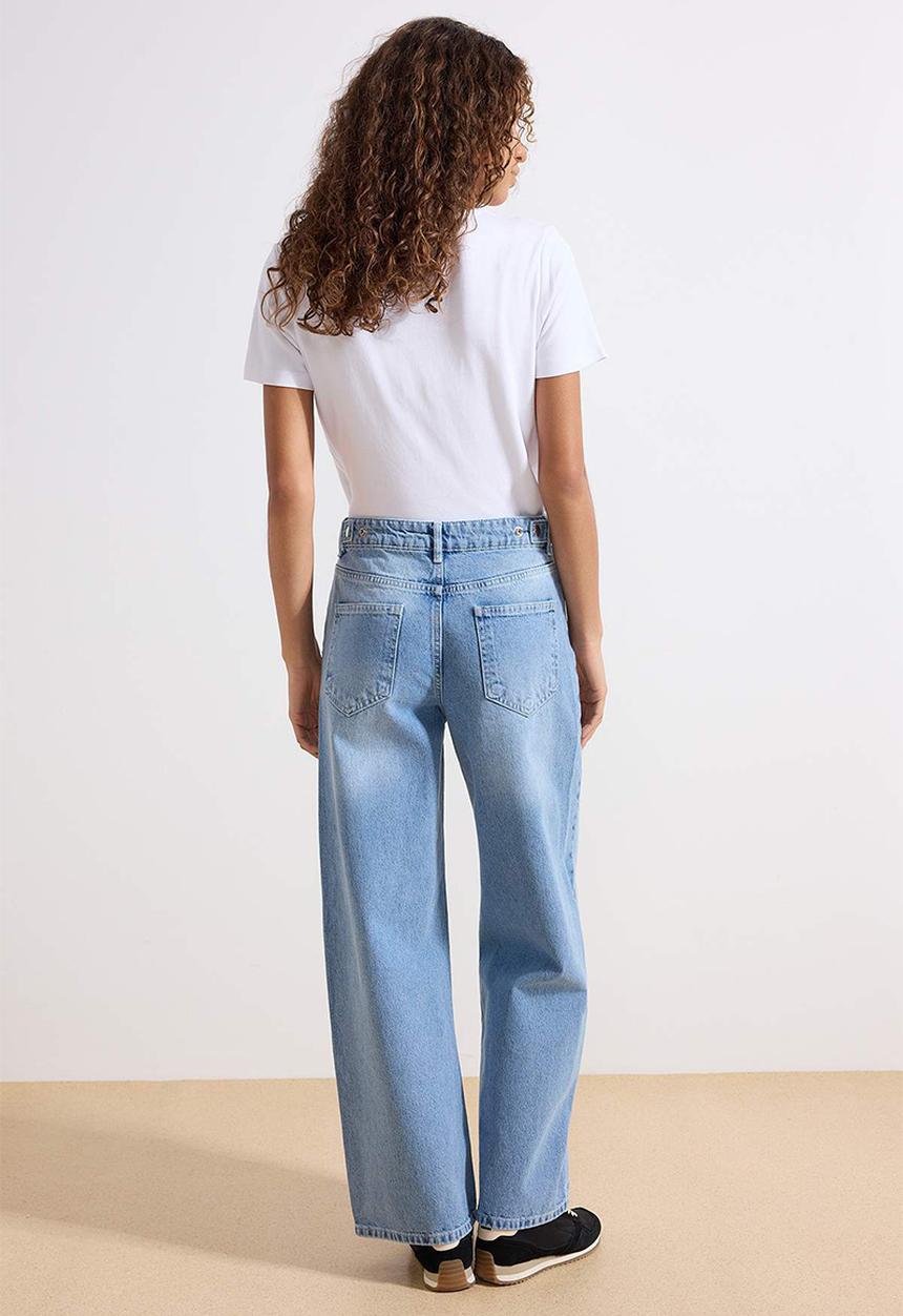 Trendyol - Adjustable Waist High-Waist Wide-Leg Jeans - Blue