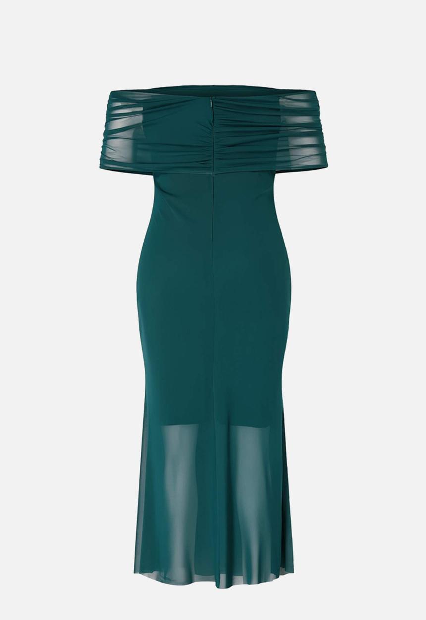 Trendyol - Plus carmen collar tulle knitted dress - emerald green