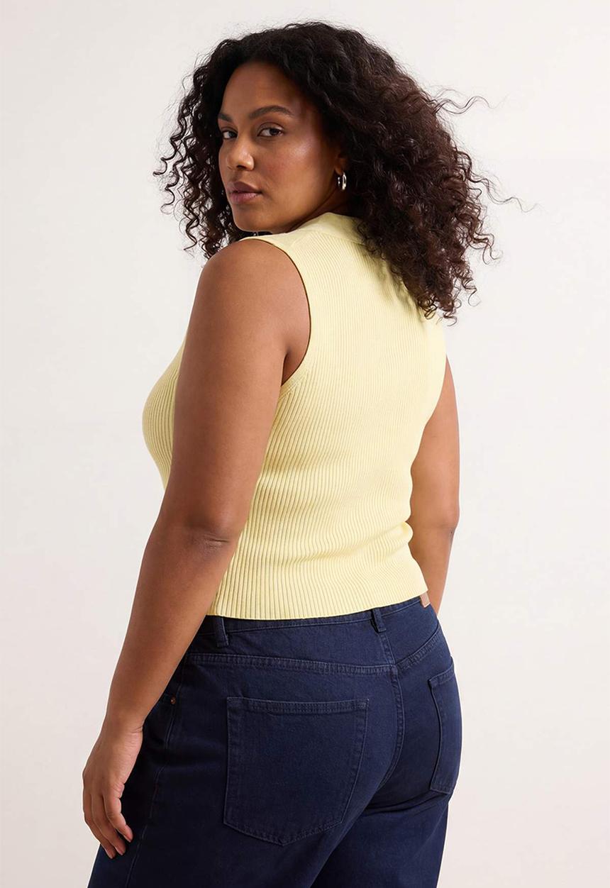 Trendyol - Plus polo neck ribbed knit blouse - yellow