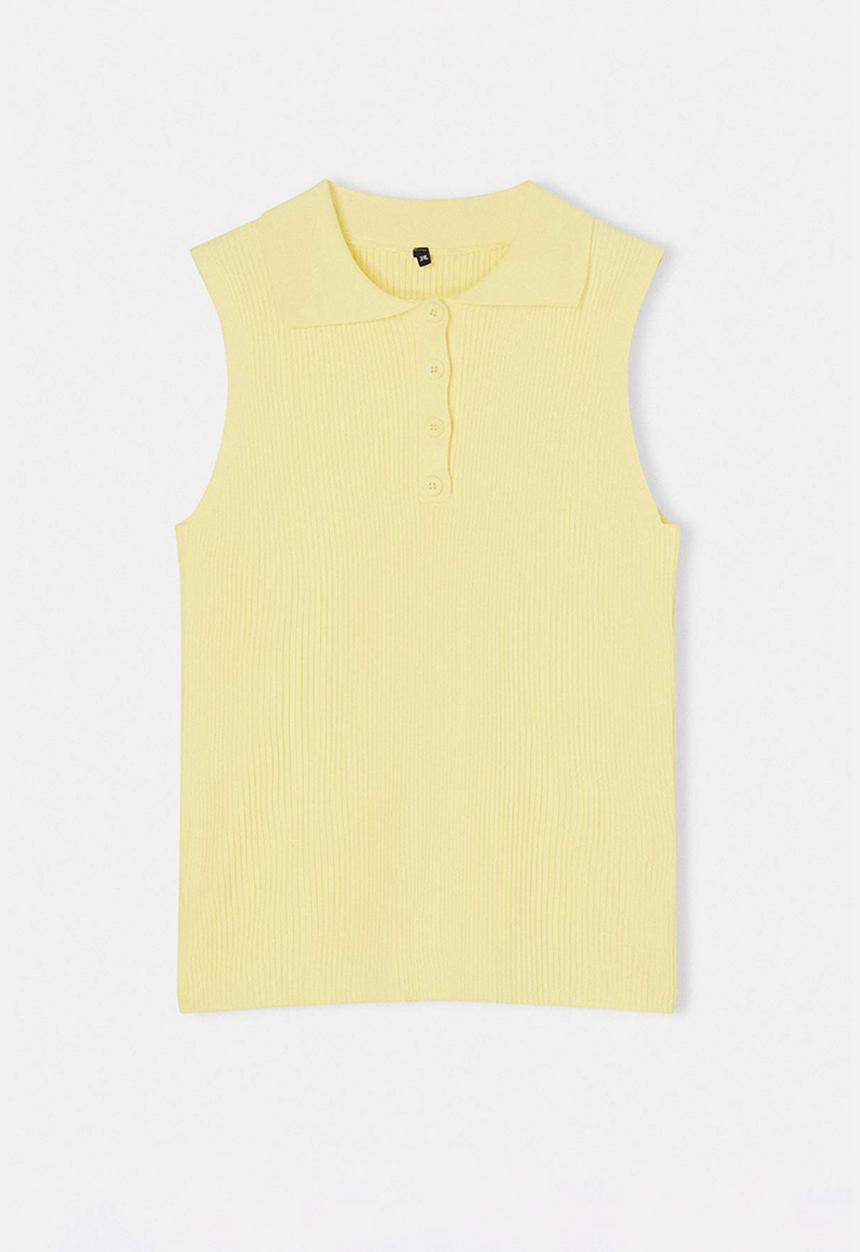 Trendyol - Plus polo neck ribbed knit blouse - yellow