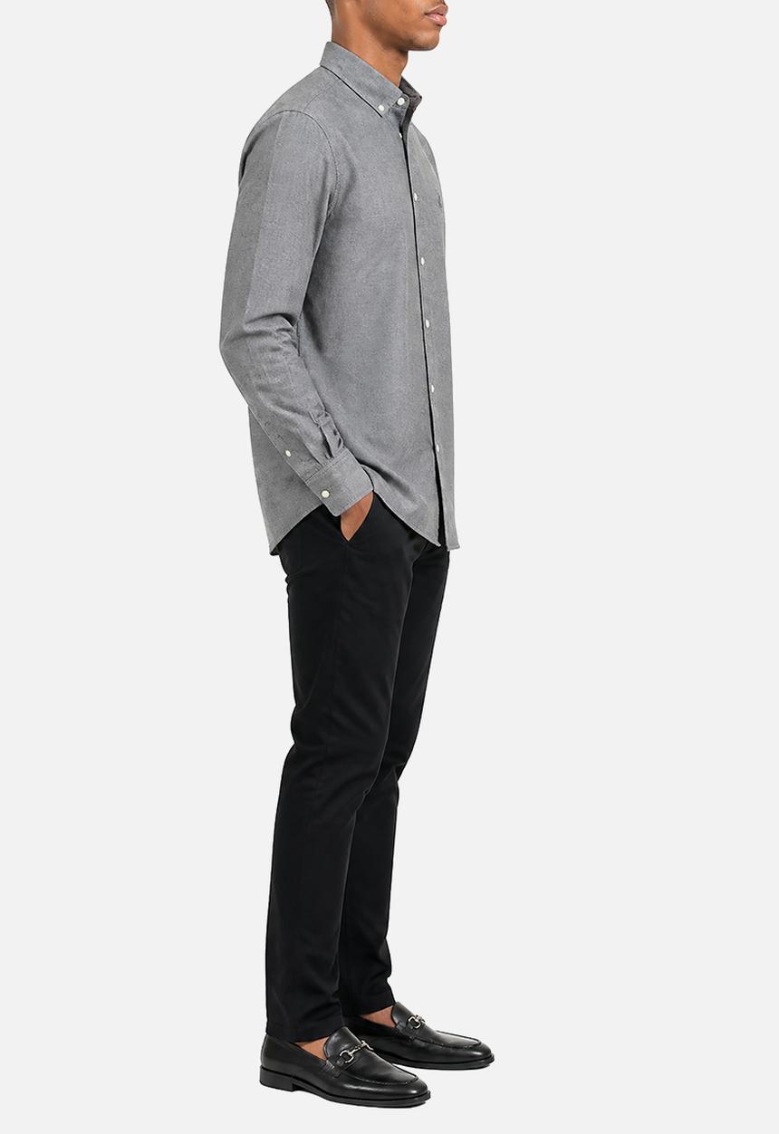 POLO - Mens Long Sleeve Classic Plain Oxford Shirt - Grey