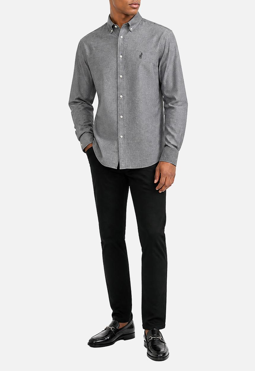 POLO - Mens Long Sleeve Classic Plain Oxford Shirt - Grey
