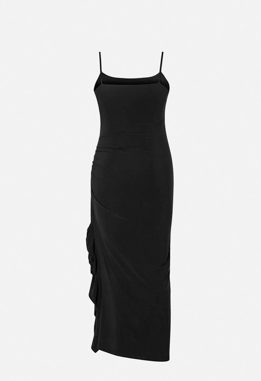 Trendyol - Plus strap bodycon ruffle slit maxi dress - black