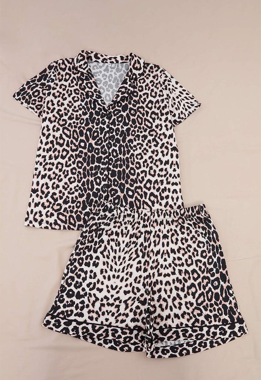 Trendyol - Plus leopard pattern cotton pajamas set - brown