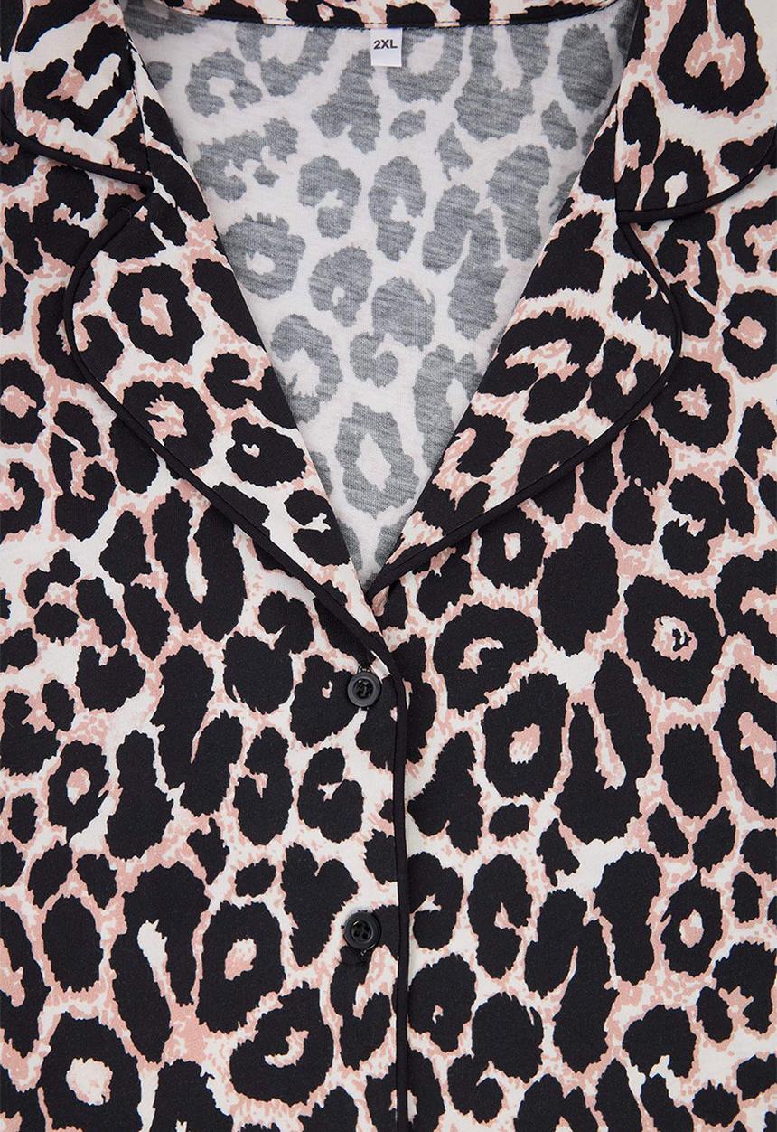 Trendyol - Plus leopard pattern cotton pajamas set - brown