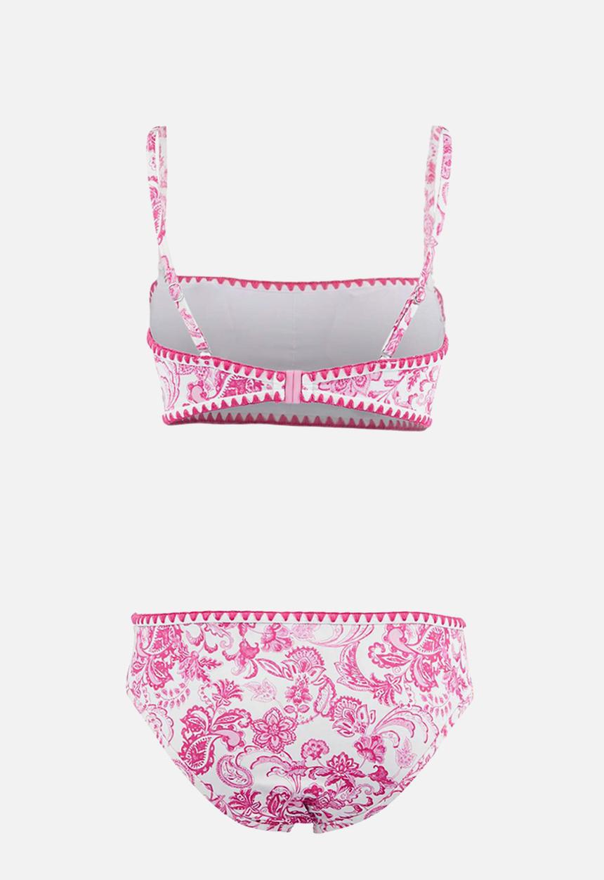 Trendyol - Shawl pattern strapless covered embroidered bikini set - pink-multicolor