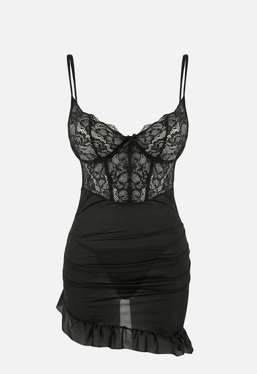 Trendyol - Ruched babydollnightgown - black