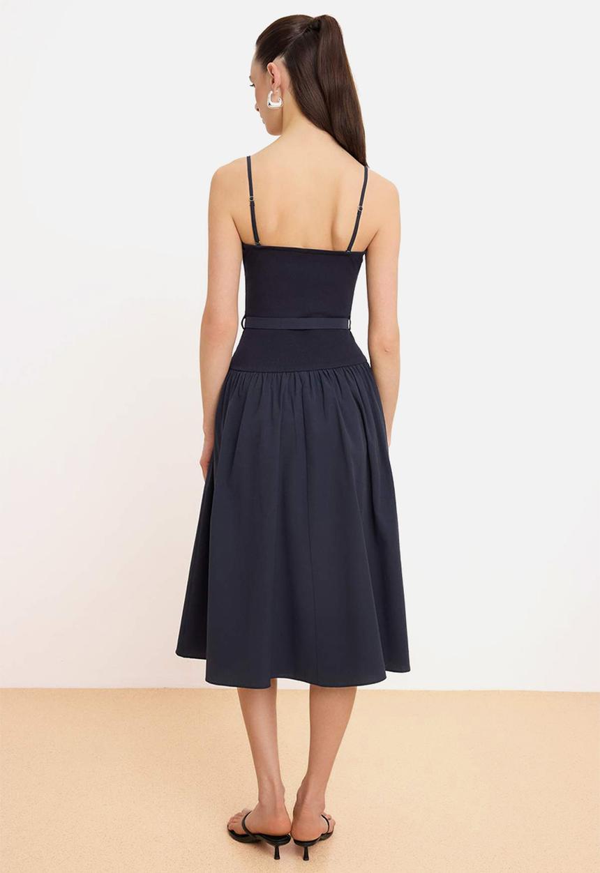 Trendyol - Strapless Waist-Cut Midi Dress - Navy Blue
