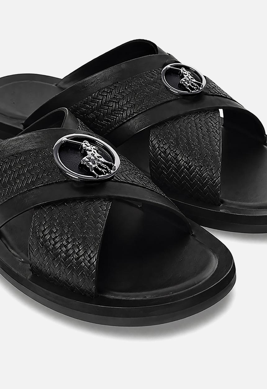 POLO - Braided Cross Leather Sandal - Black