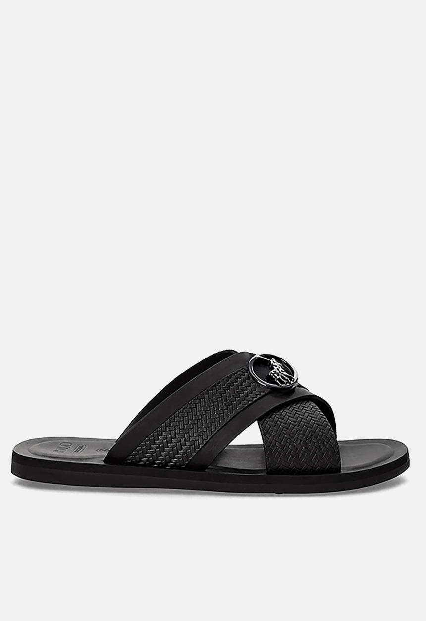 POLO - Braided Cross Leather Sandal - Black