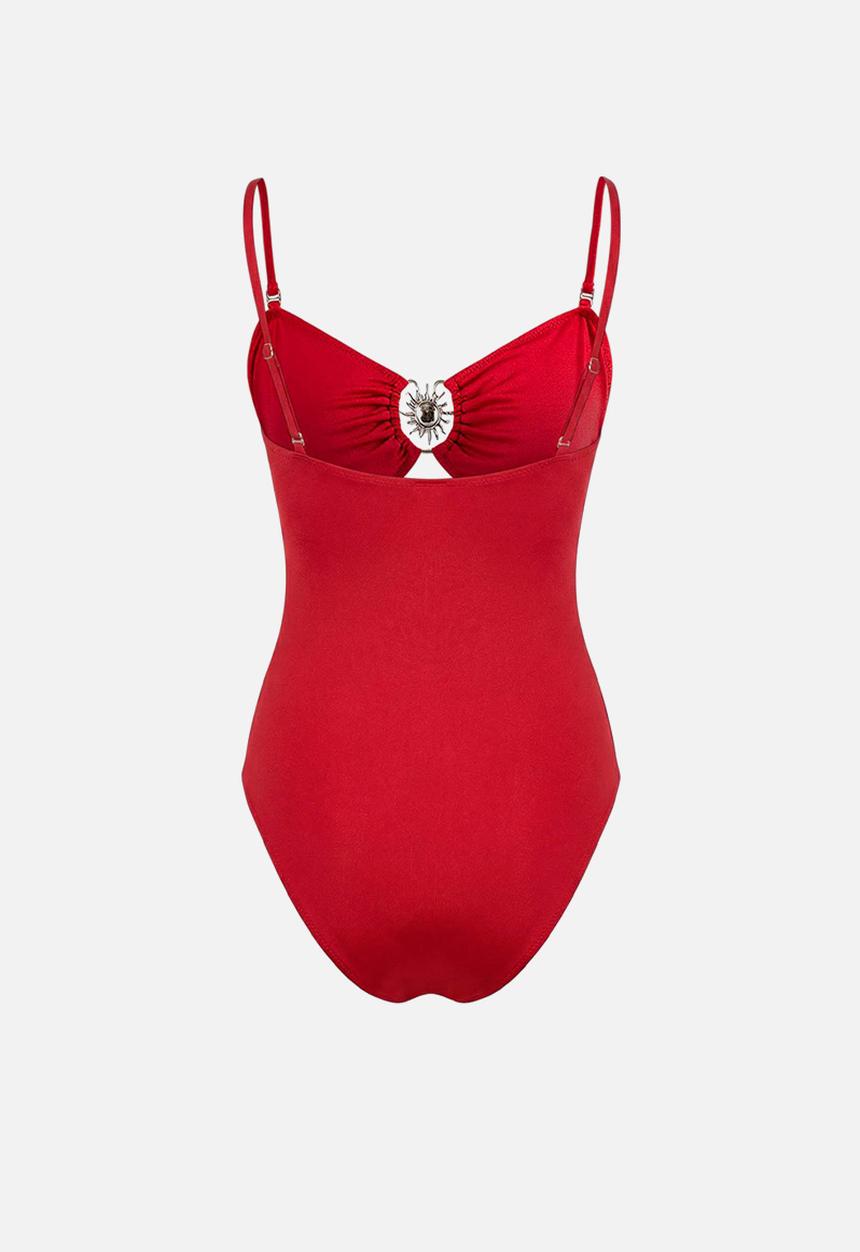 Trendyol - Cut out detailed strapless covered swimsuit - red