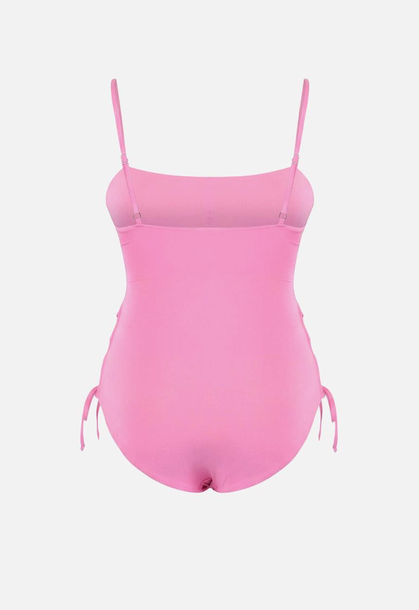 Trendyol - Strapless covered ribbed swimsuit - pink