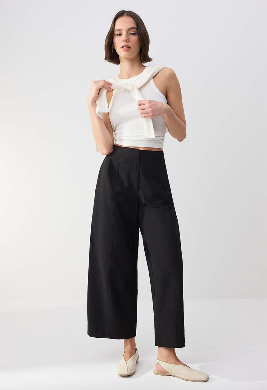 Trendyol - Wardrobe Essentials Wide-Leg Trousers with Pleat Detail - Black