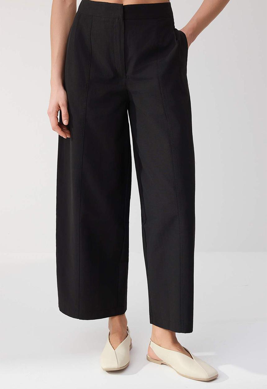 Trendyol - Wardrobe Essentials Wide-Leg Trousers with Pleat Detail - Black