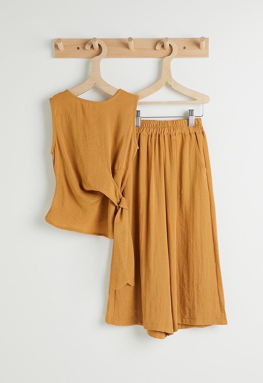 Pop Candy - Wrap-around top & wide leg pants - brown