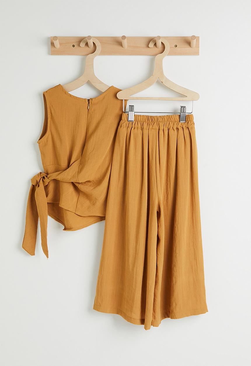 Pop Candy - Wrap-around top & wide leg pants - brown