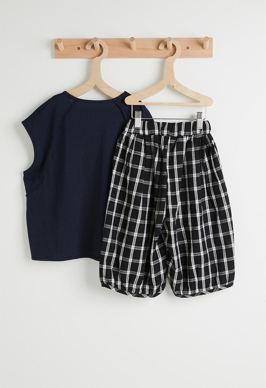 Pop Candy - Sleeveless tee & check wide leg pants - navy/black