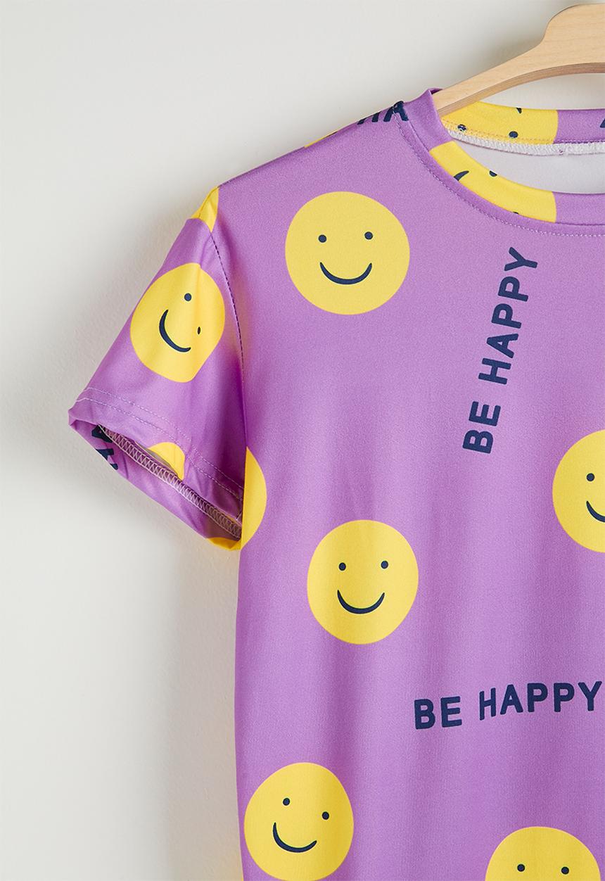 Pop Candy - Smiley face aop dropped shoulder tee & shorts - light purple