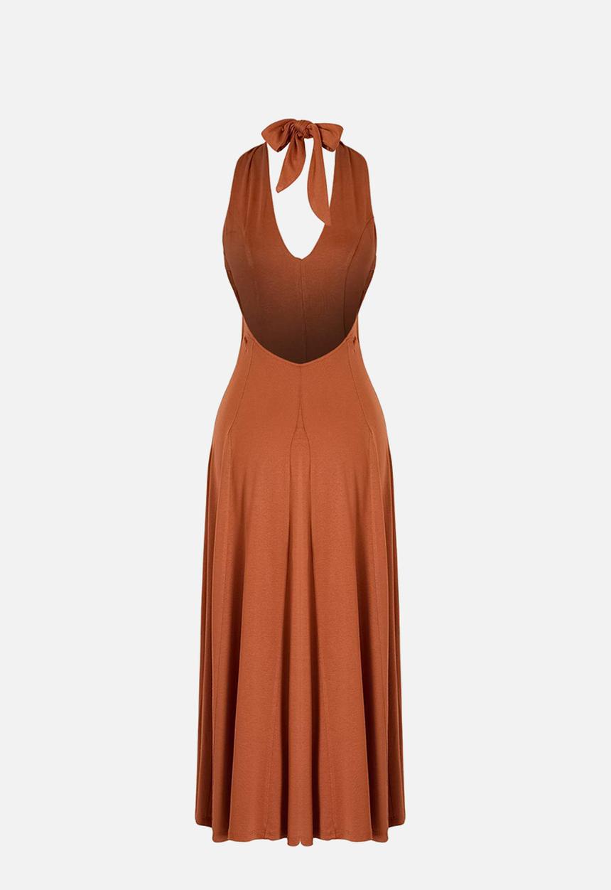 Trendyol - Backless Halter Neck Midi Beach Dress - Tile