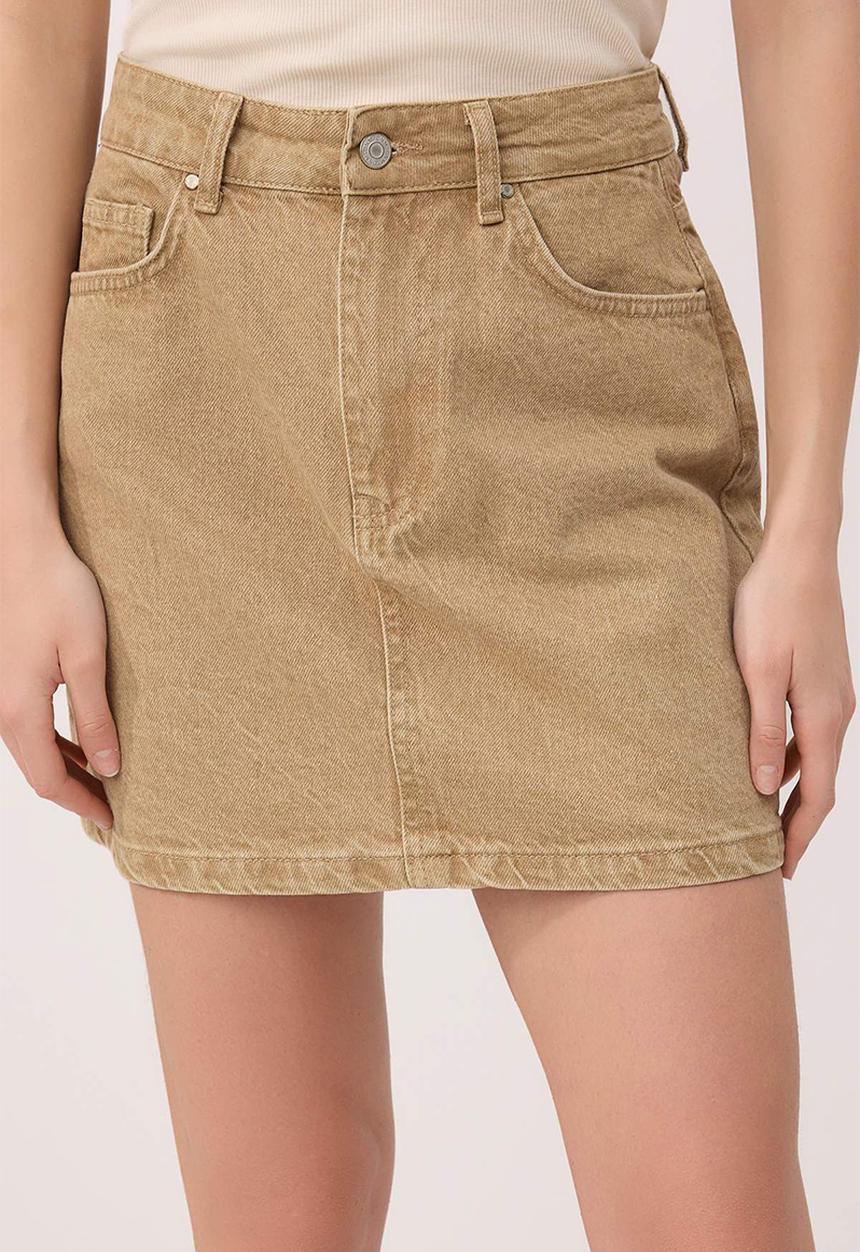 Trendyol - Basic Denim Mini Skirt - Beige