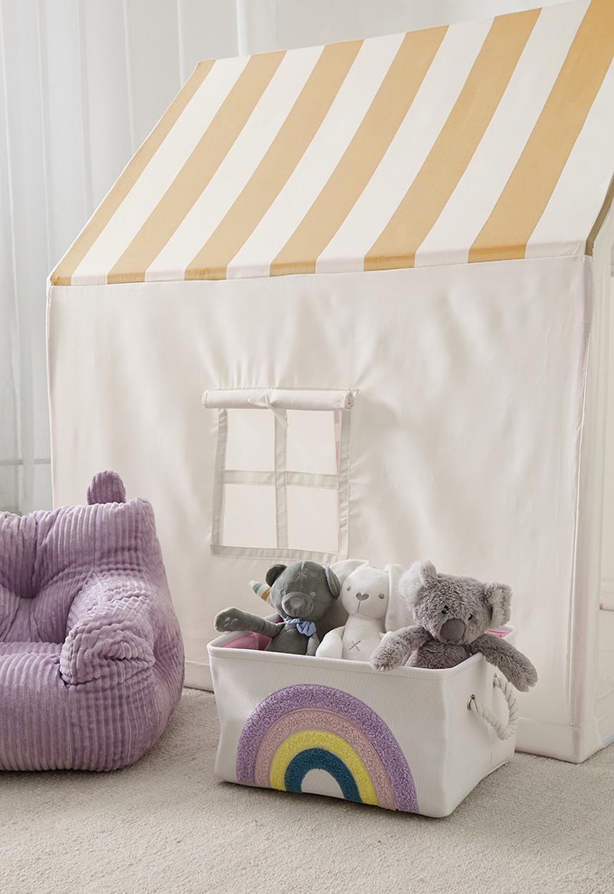Pop Candy - Tufted rainbow fabric toy storage basket - white
