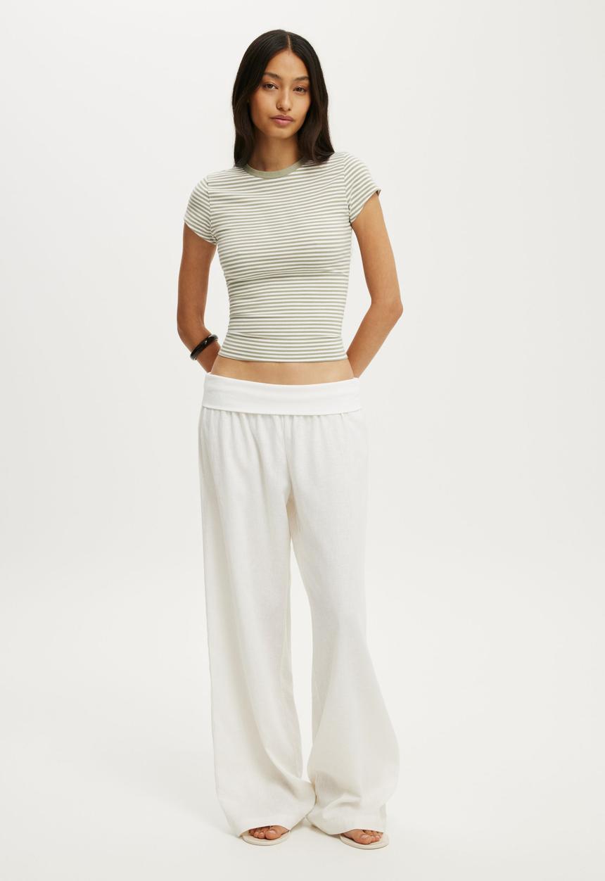 Cotton On - All Day Crew Tee - Madi Stripe Pale Eucalyptus/White