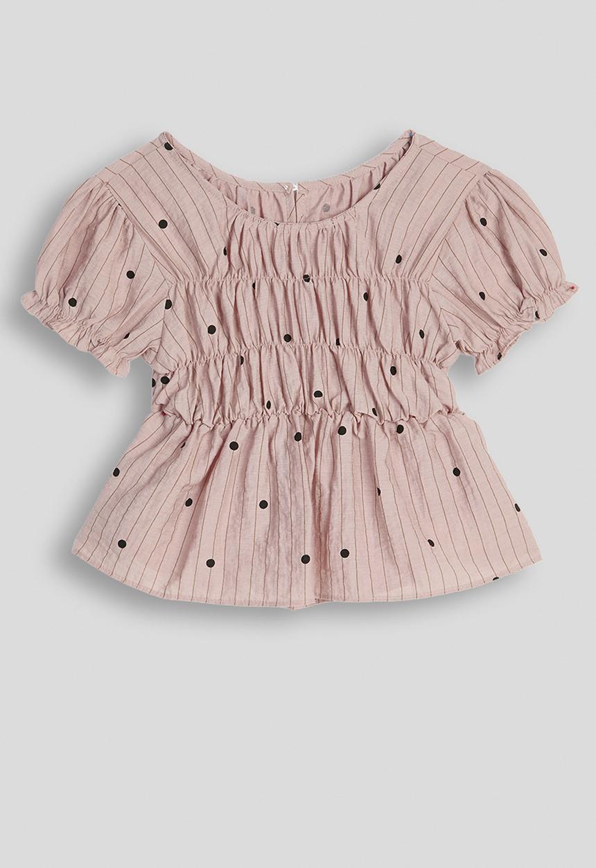 Pop Candy - Pin-striped smocked bodice top - mauve