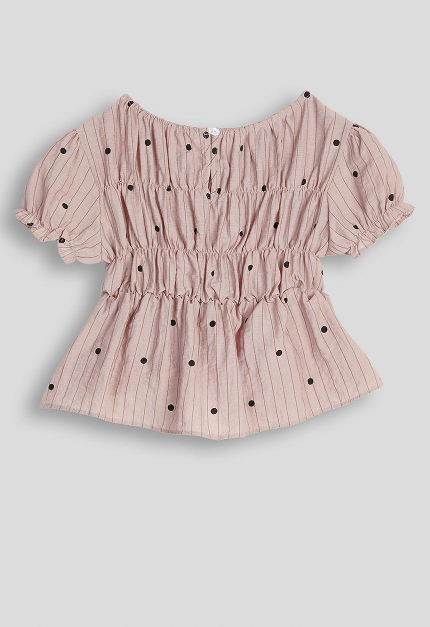 Pop Candy - Pin-striped smocked bodice top - mauve