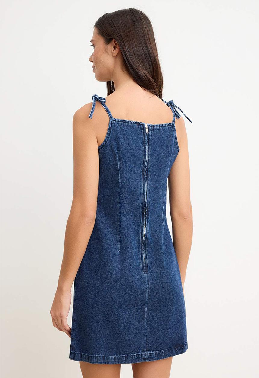 Trendyol - Strappy Mini Denim Dress - Navy Blue