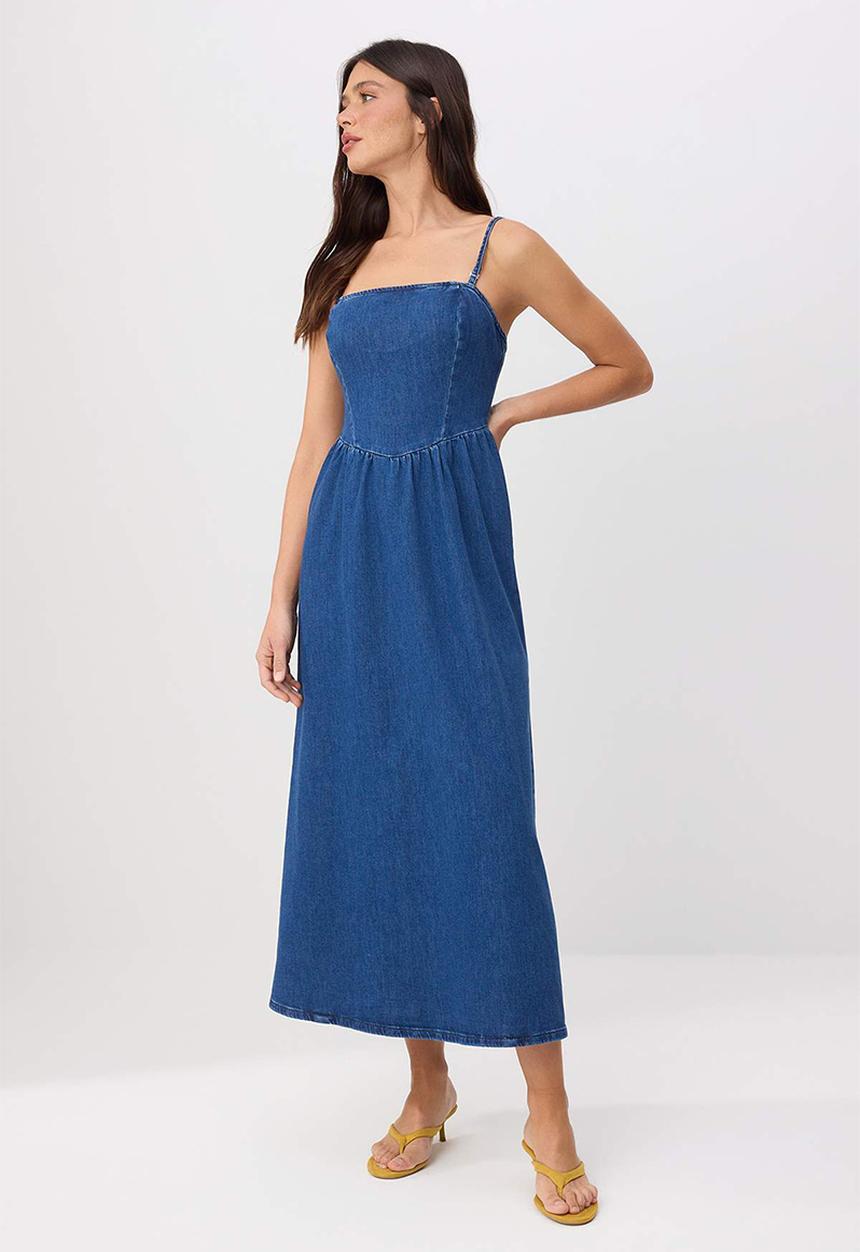 Trendyol - Strapless Stretch Maxi Denim Dress - Blue