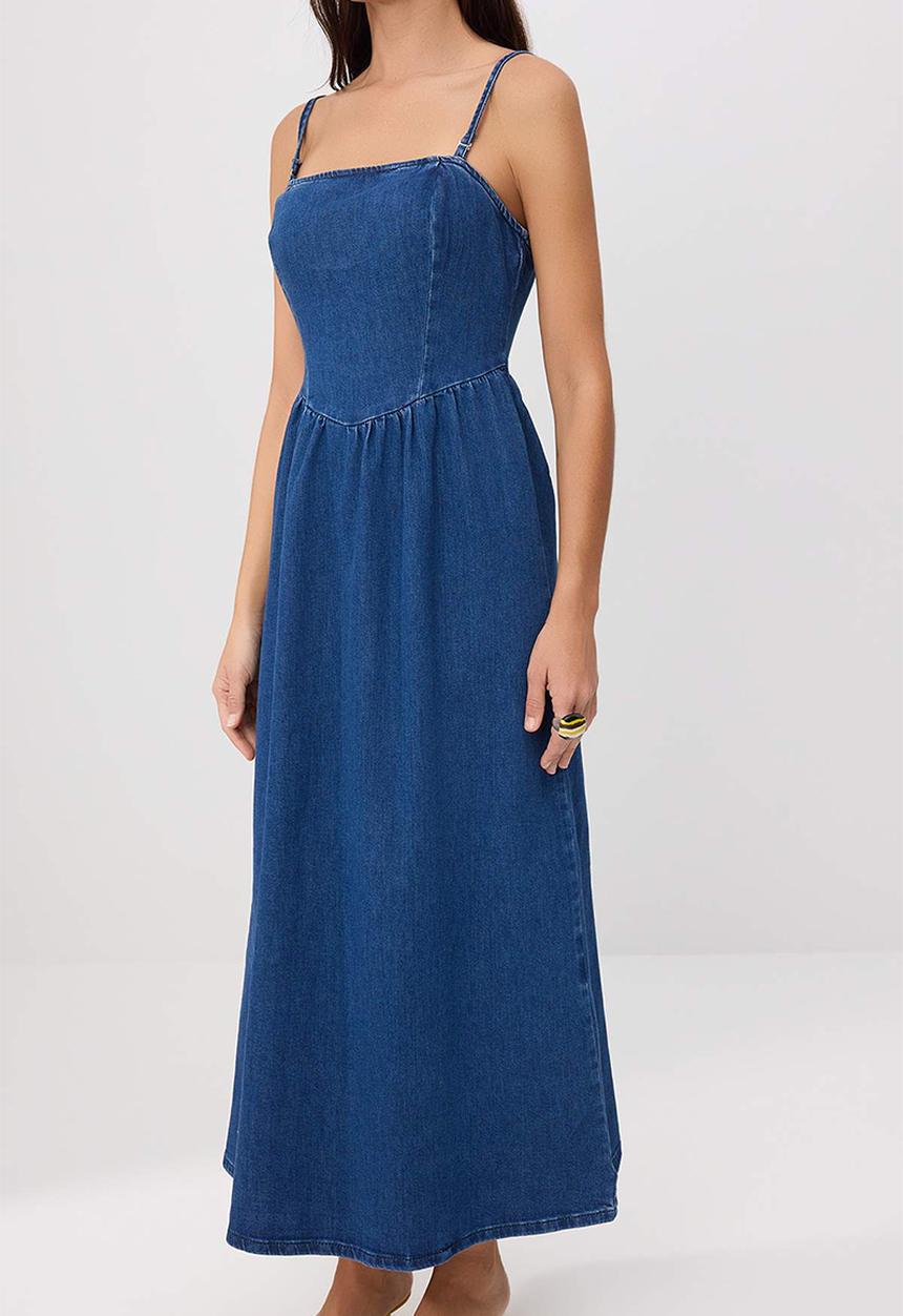 Trendyol - Strapless Stretch Maxi Denim Dress - Blue