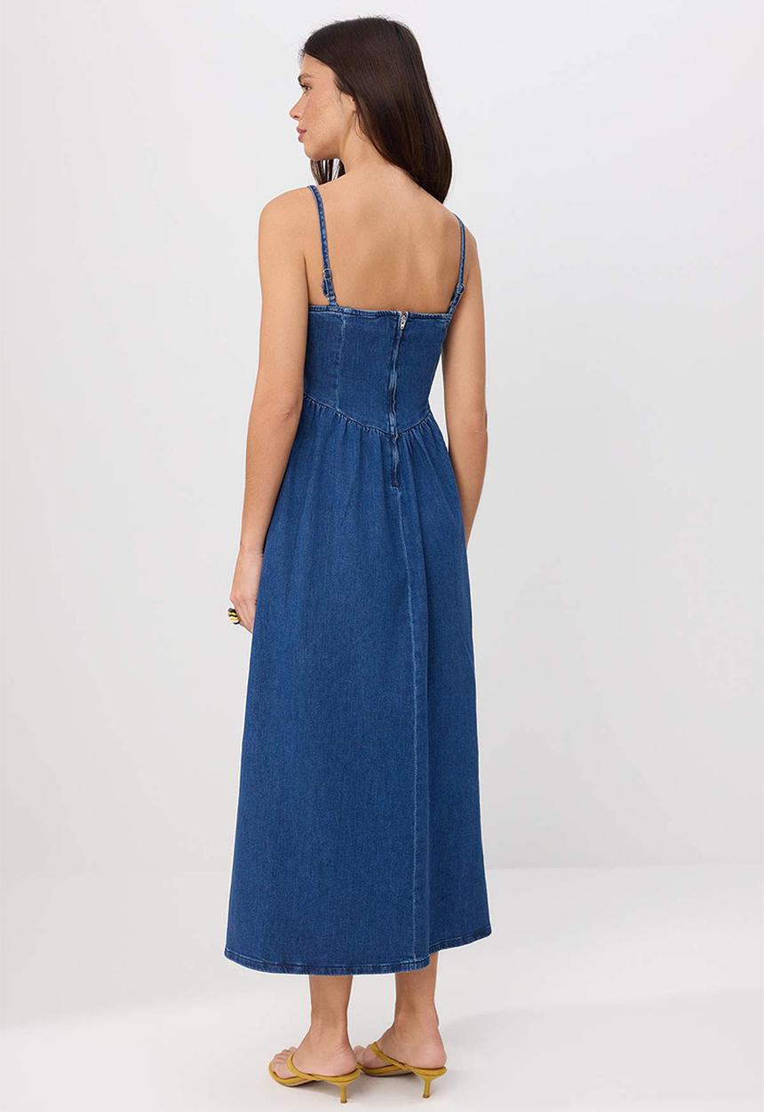 Trendyol - Strapless Stretch Maxi Denim Dress - Blue