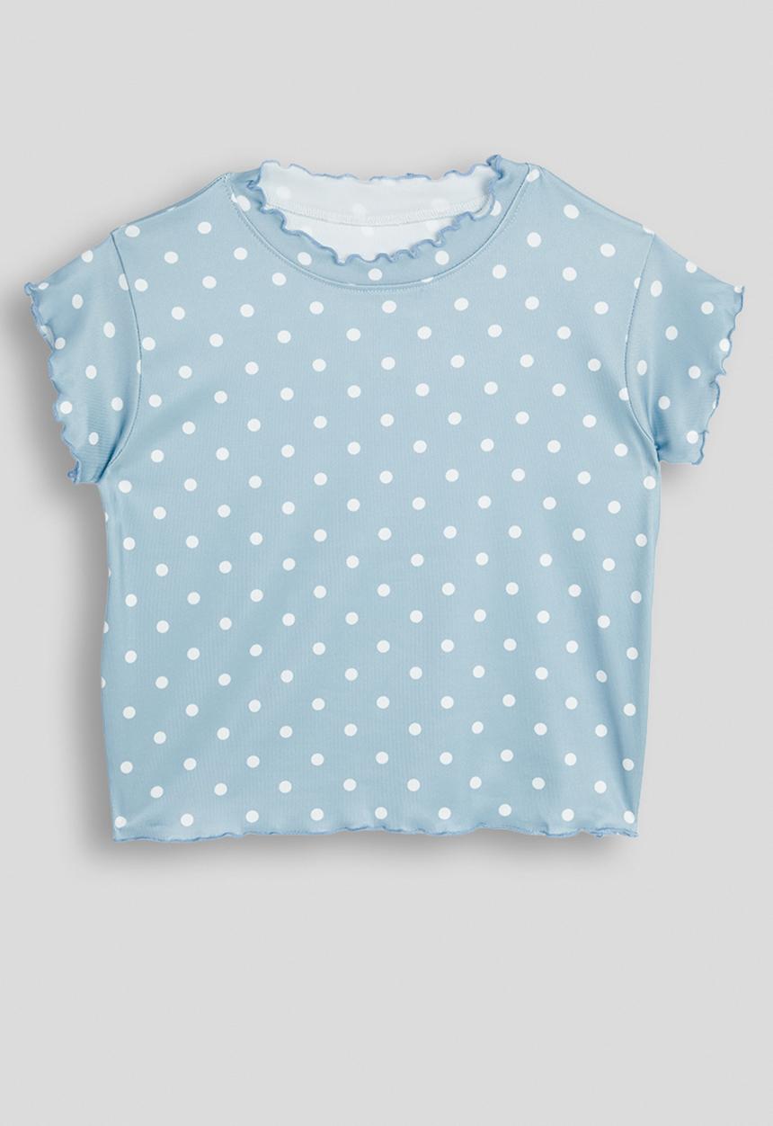 Pop Candy - Polka dot lettuce hem tee - light blue