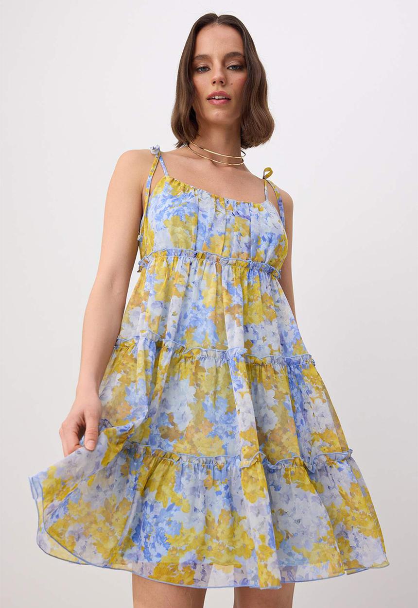 Trendyol - Floral Layered A-Line Chiffon Mini Dress - Multicolour