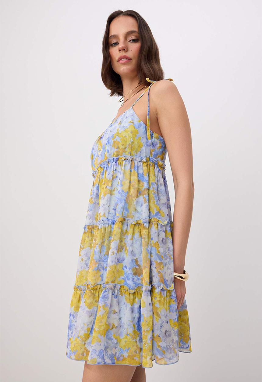 Trendyol - Floral Layered A-Line Chiffon Mini Dress - Multicolour