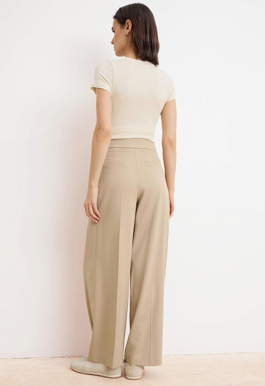 Trendyol - Tie Detail Wide-Leg Trousers - Beige