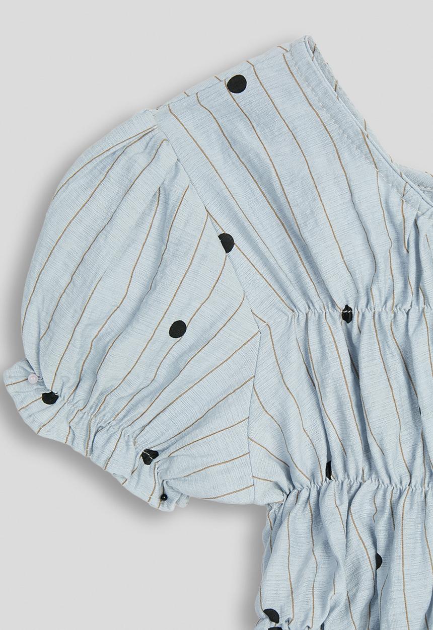 Pop Candy - Pin-striped smocked bodice top - powder blue