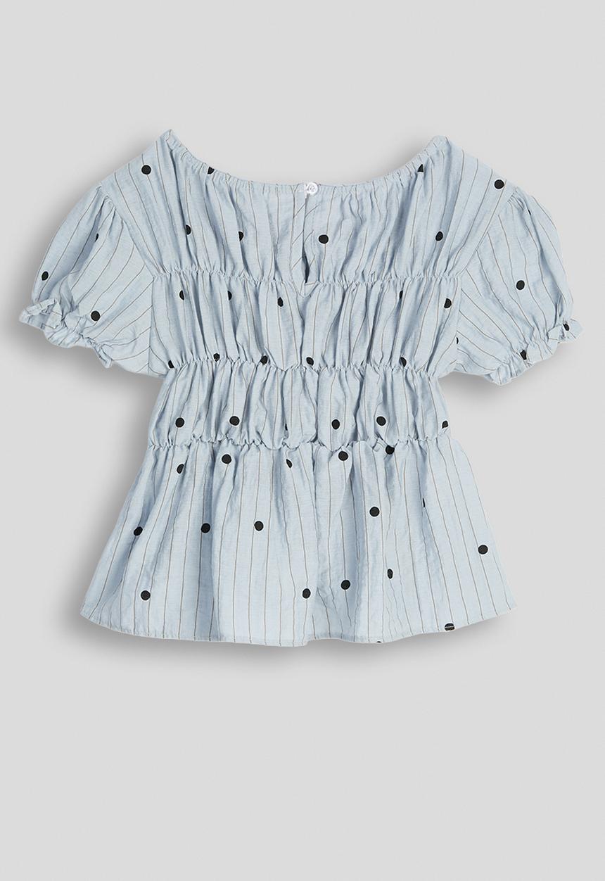 Pop Candy - Pin-striped smocked bodice top - powder blue