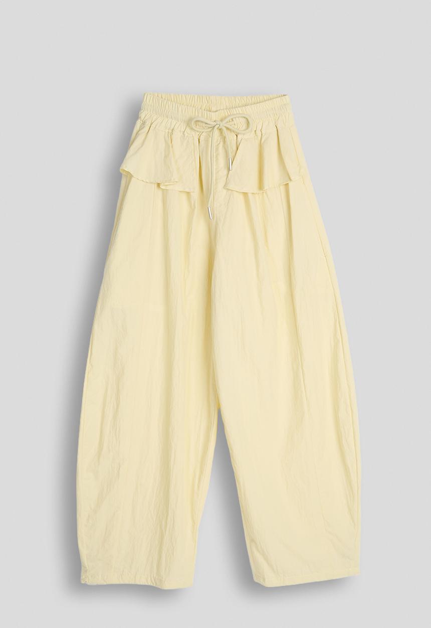 Pop Candy - Peplum frill barrel leg pants - powder yellow