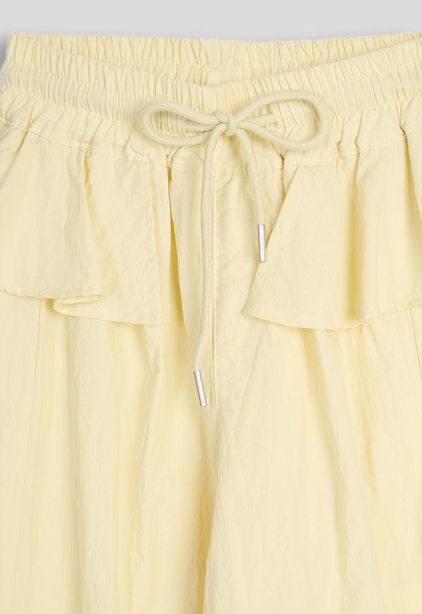 Pop Candy - Peplum frill barrel leg pants - powder yellow