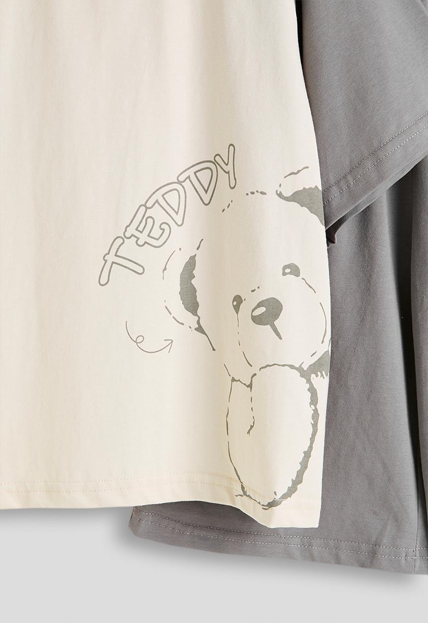 Pop Candy - Tee & shorts pj set - grey & cream