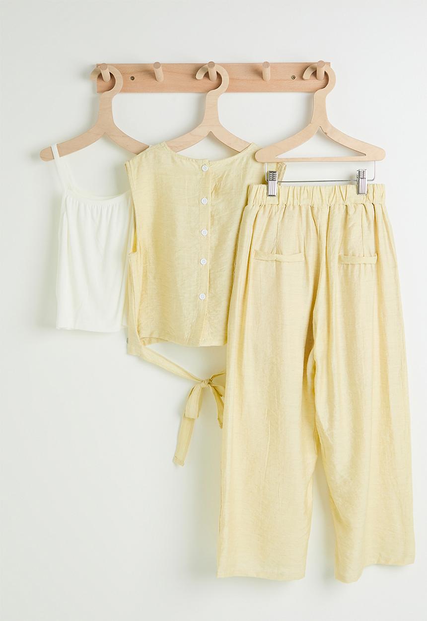 Pop Candy - Sleeveless top with cami & pants - beige/white