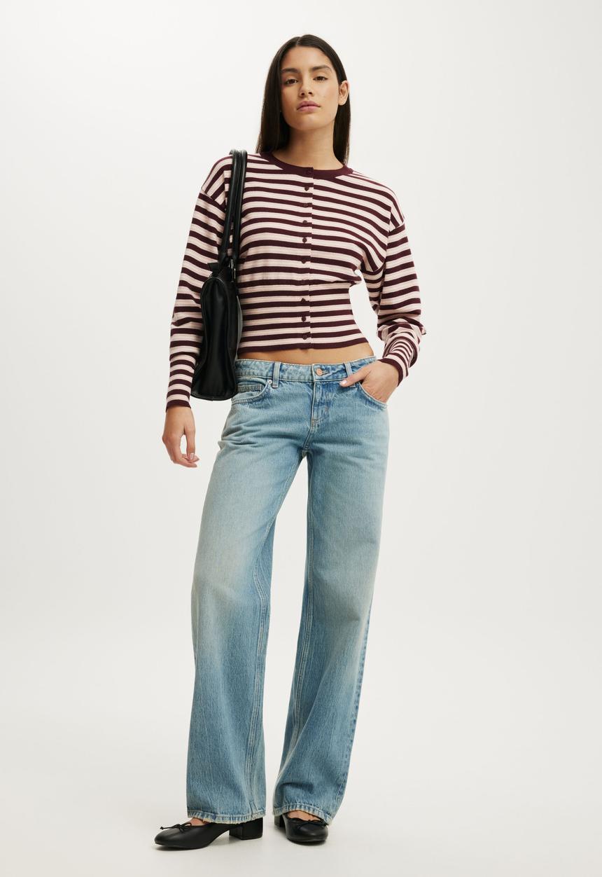 Cotton On - Sara Button Cardigan - Sour Cherry/Pink Stripe