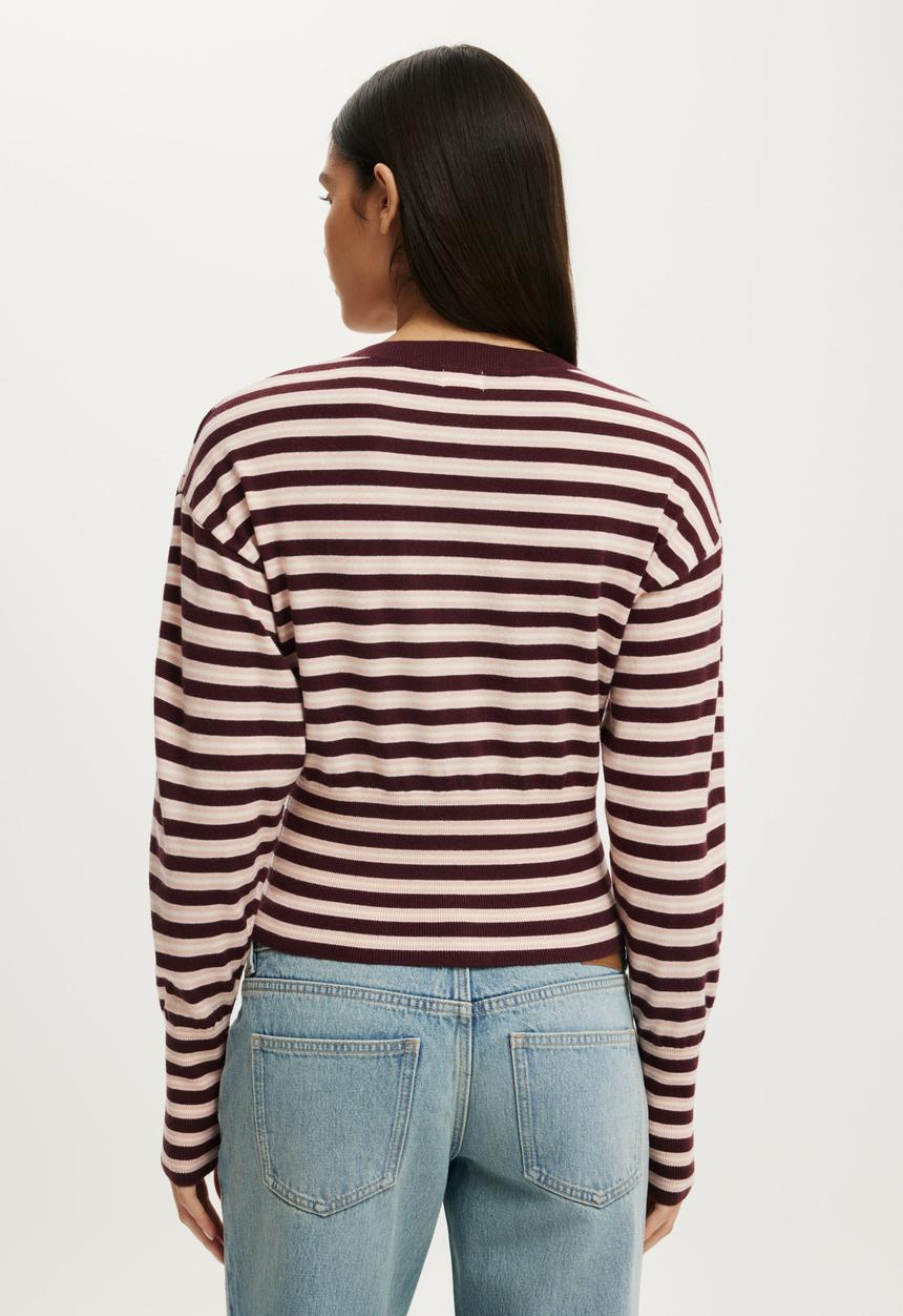 Cotton On - Sara Button Cardigan - Sour Cherry/Pink Stripe